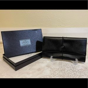 PRADA unisex leather zipper clutch/ pouch in black
